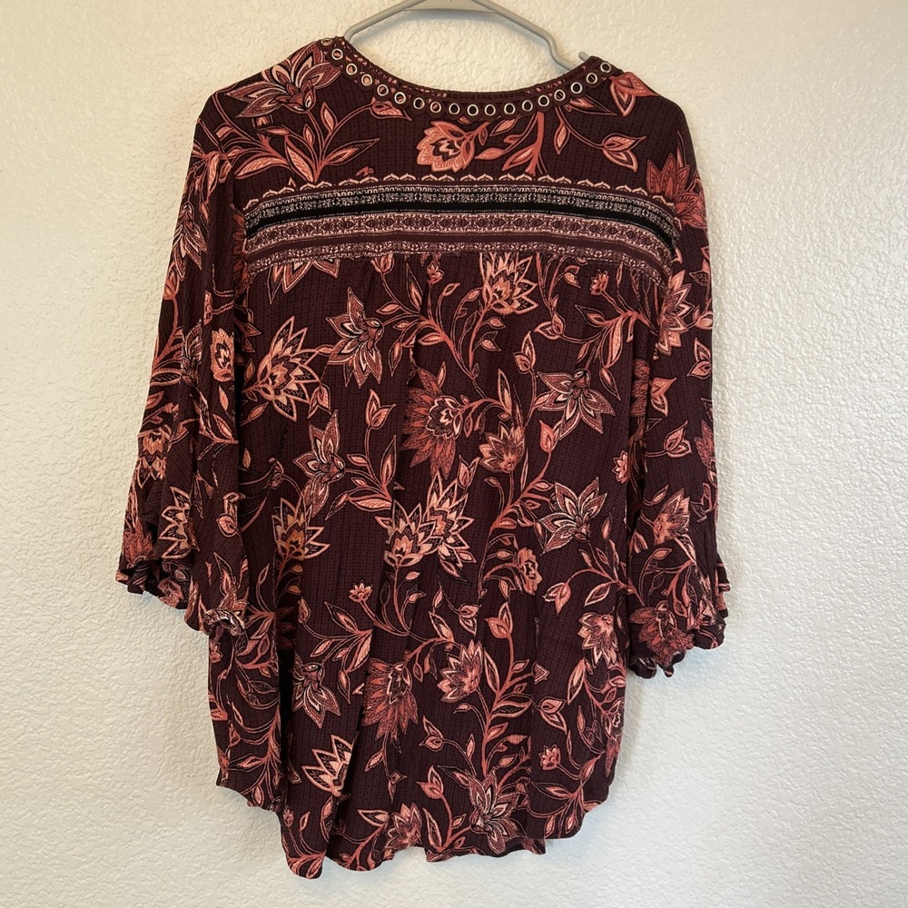 Democracy Floral Bell Sleeves Blouse Size 2X - Picture 5 of 7